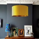 Mustard Silk Lampshade with Brushed Copper Lining