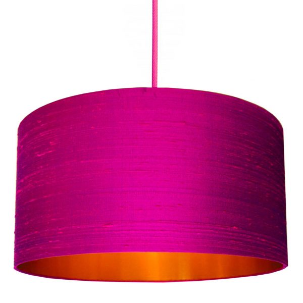 Hot Pink Silk Lampshade with Brushed Copper Lining