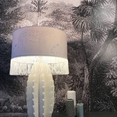 Cactus Table Lamp and LEopard Walk Fringed Lampshade