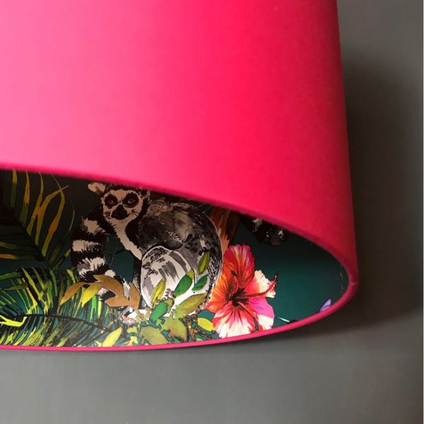 Teal Lemur lampshade in Watermelon Pink Close Up