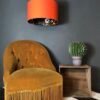 Midnight Blue Lemur Silhouette Lampshade in Tangerine Orange