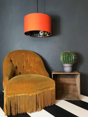 Midnight Blue Lemur Silhouette Lampshade in Tangerine Orange
