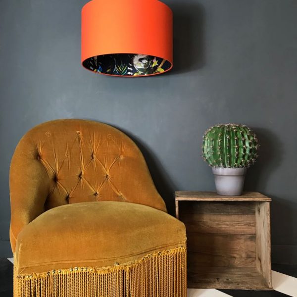 Midnight Blue Lemur Silhouette Lampshade in Tangerine Orange