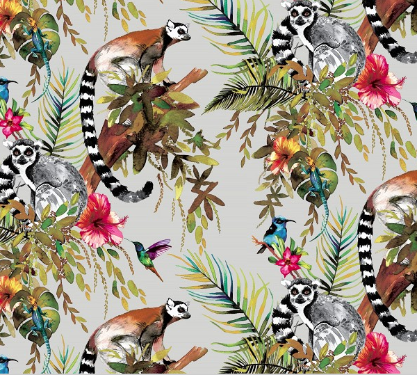 Kooky Lemur Wallpaper in Silver