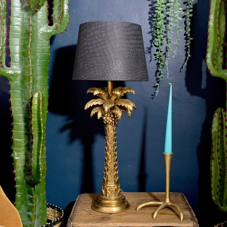 Palm Tree Table Lamp with Mock Croc Print Lampshade Love Frankie