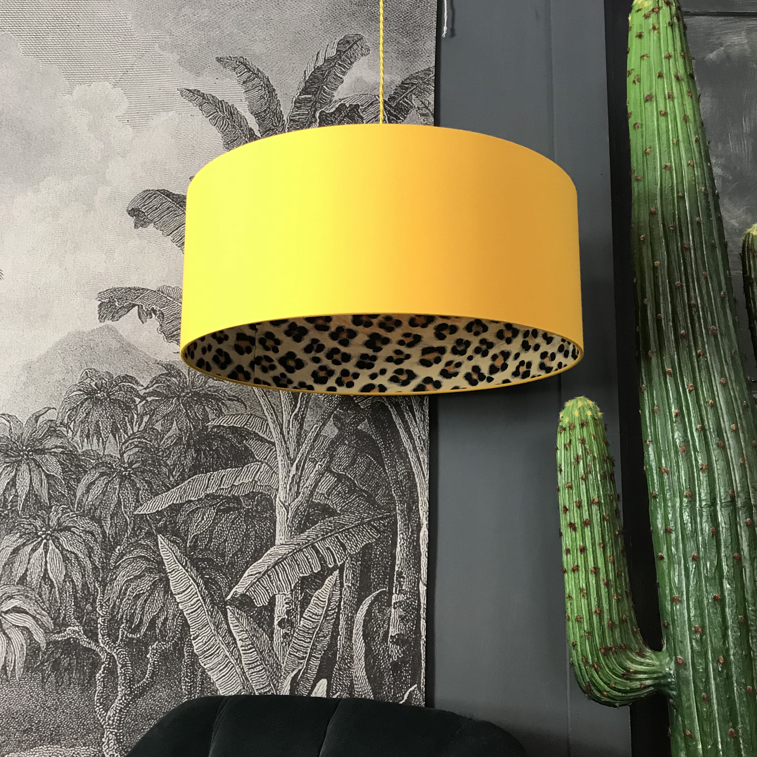 Wild Leopard Silhouette Lampshade In Egg Yolk Yellow