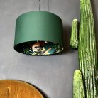 Teal lemur wallpaper lampshade in Hunter Green Cotton