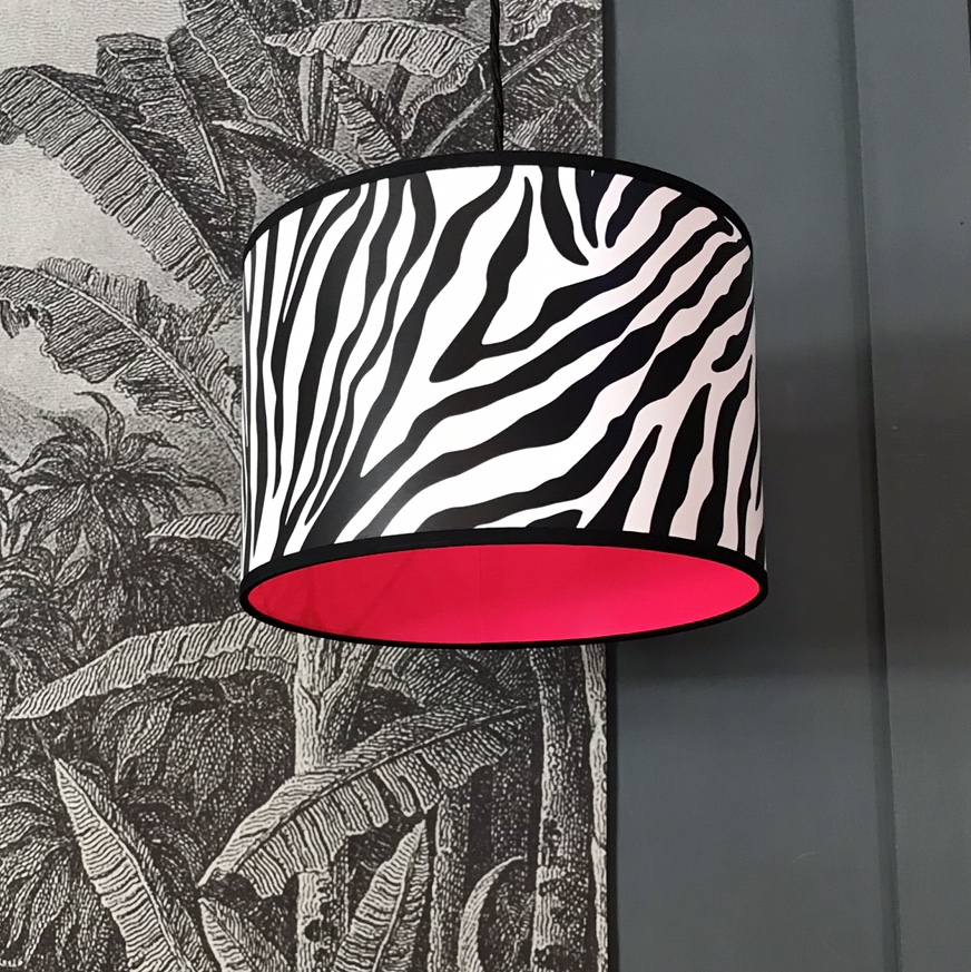 Zebra Print Wallpaper Lampshade With Neon Pink Lining Love Frankie Wild Zebra Print Lampshade With Neon Pink Lining