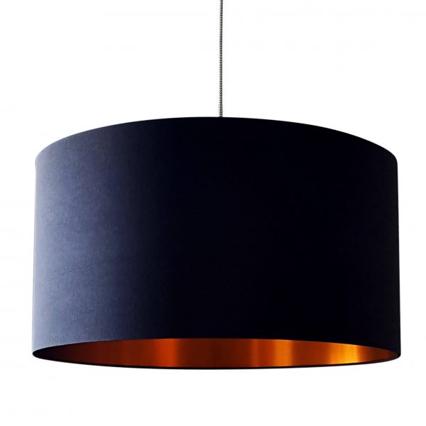 Jet Black Cotton Lampshade With Brushed Copper Lining