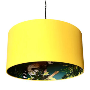 teal lemur wallpaper lampshade in egg yolk Cut out
