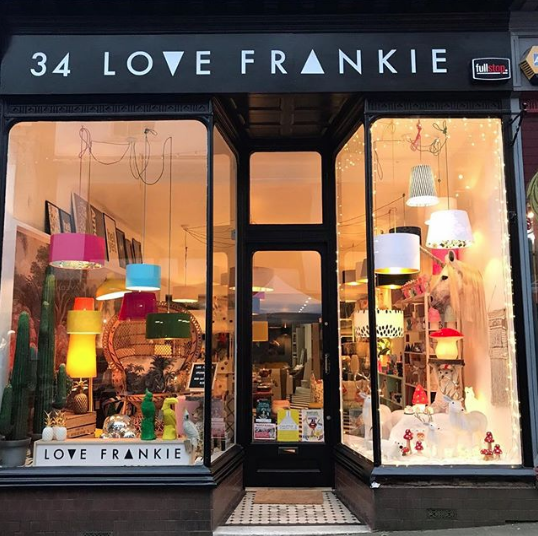 Love Frankie Lighting and interiors boutique in Totnes High Street, Devon
