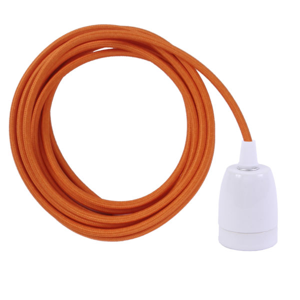 Tangerine Orange ES27 Flex & Fitting Set with Porcelain Bulb Holder
