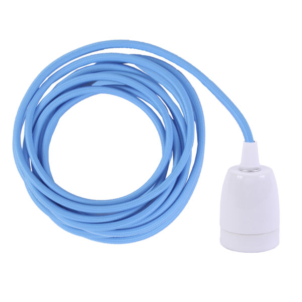 Sky Blue ES27 Flex & Fitting Set with Porcelain Bulb Holder