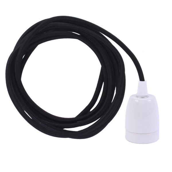 Black ES27 Flex & Fitting Set with Porcelain Bulb Holder