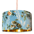 Floral Duck Egg Blue Velvet Lampshade with Gold Lining