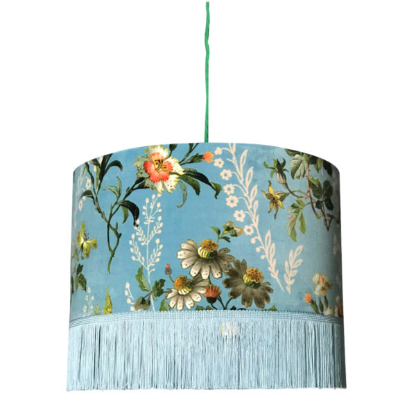 Floral Duck Egg Velvet Lampshade & Fringing