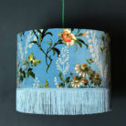 Floral Duck Egg Velvet Lampshade with Gold Lining & Fringing