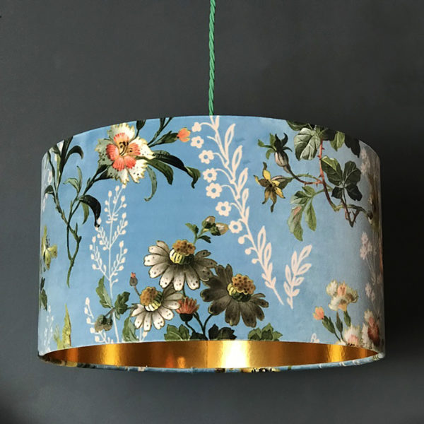 Floral Duck Egg Velvet Lampshade with Gold Lining