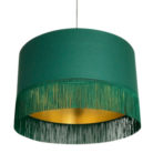 Hunter Green Lampshade with Gold Lining & Green Fringing