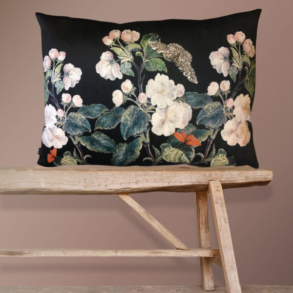 Apple Blossom Bolster Cushion In Black Love Frankie