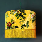 Floral Mustard Velvet Lampshade with Gold Lining & Fringing