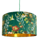 Floral Forest Green Velvet Lampshade with Gold Lining