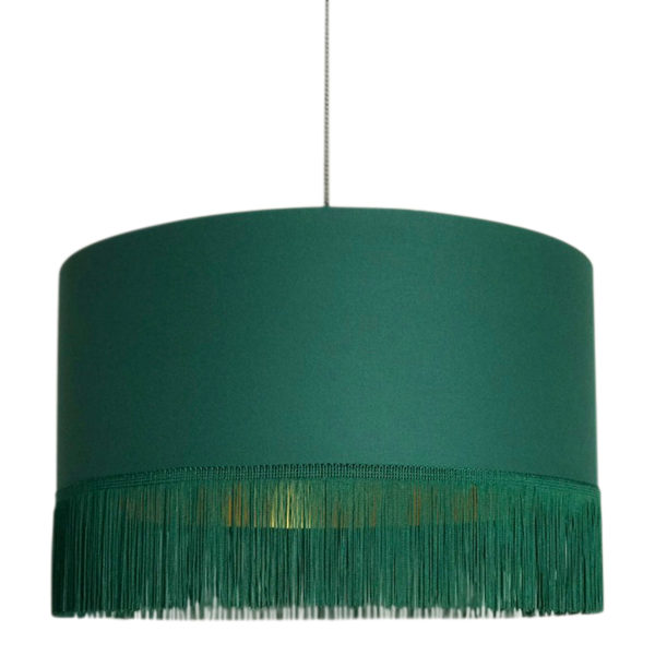 Hunter Green Lampshade with Gold Lining & Green Fringing