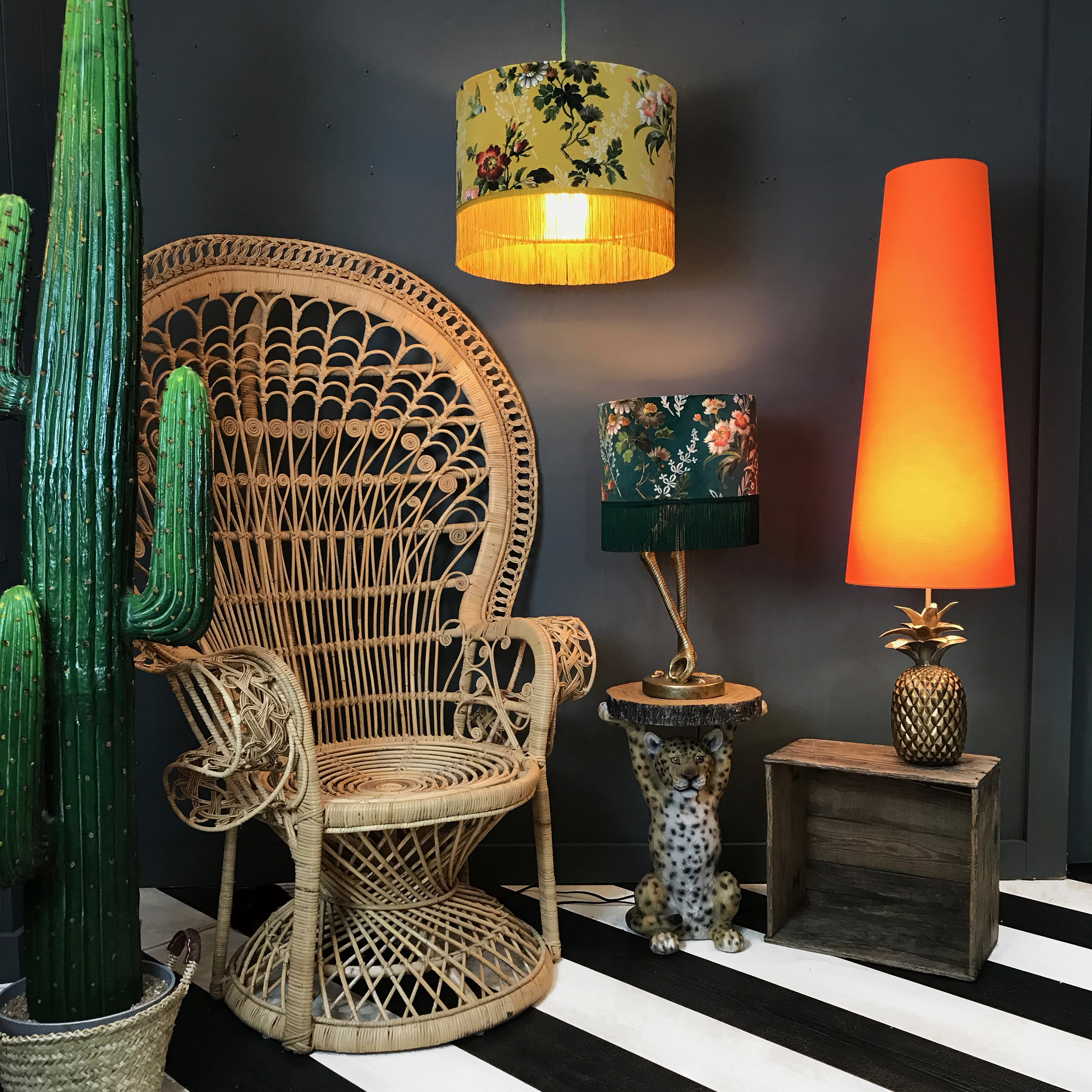 Floral Mustard Velvet Lampshade with Mustard Velvet Fringed Lamp Shade in