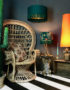 Floral Forest Green Velvet Lampshade with Gold Lining & Fringing