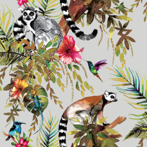 Kooky Jungle Lemur Wallpaper in Silver