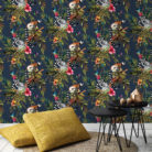 Kooky Jungle Lemur Wallpaper in Midnight Blue