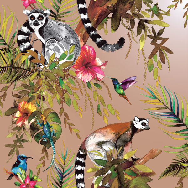Kooky Lemur Wallpaper in Rose Gold