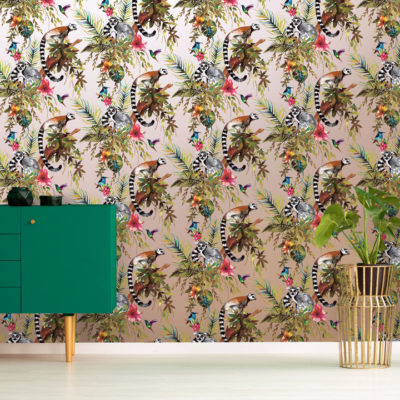 Kooky Lemur Wallpaper in Rose Gold