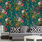 Kooky Jungle Lemur Wallpaper in Teal