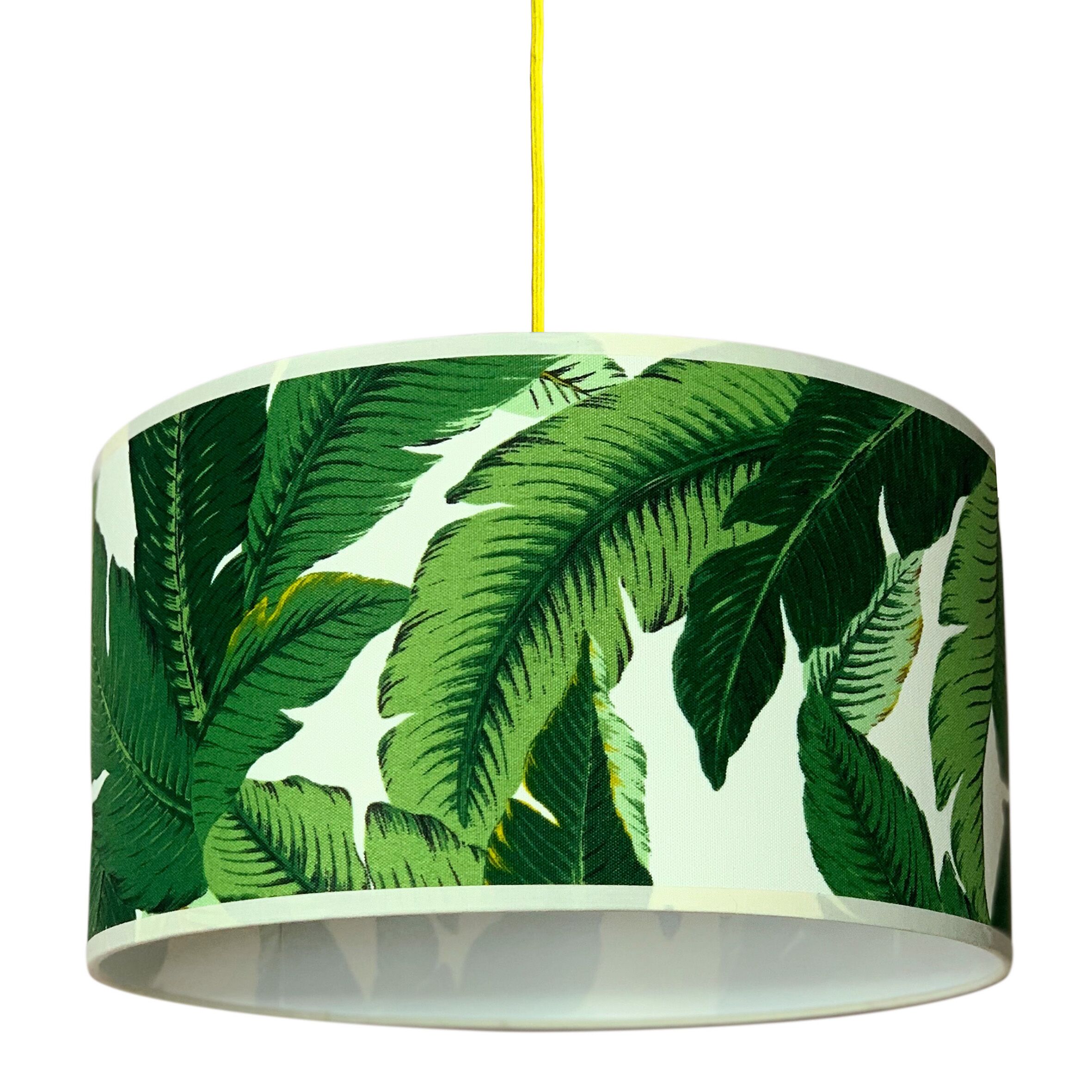 Palm Leaf Pendant Light Ceiling or Lamp Shade Fabric Tapered Drum Green Tropical