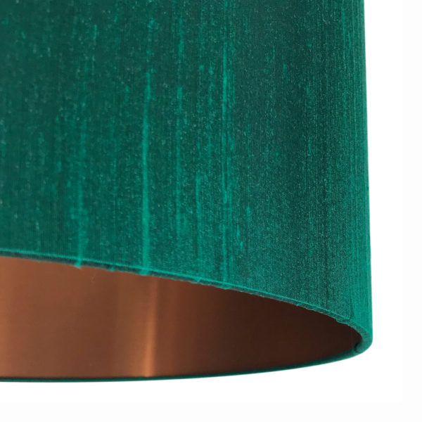 Emerald Silk Lampshade With Brushed Copper Lining Close Up