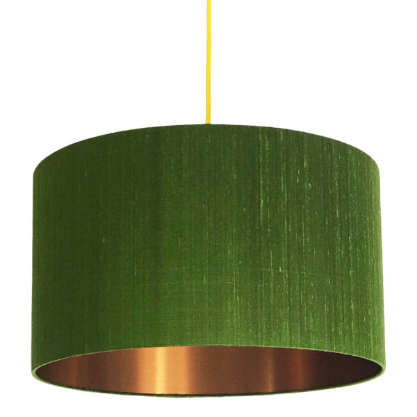 Moss Green Silk Lampshade With Brushed Copper Lining