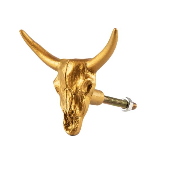 Buffalo Skull Drawer Knob in Gold Fitting