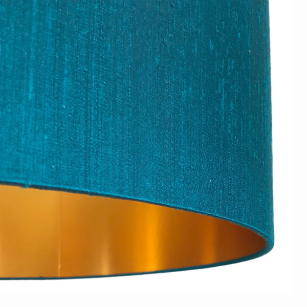 Love Frankie handmade Lampshade in Teal with brushed gold lining Close up