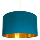 Teal Indian Silk Handmade Lampshade With Gold Lining