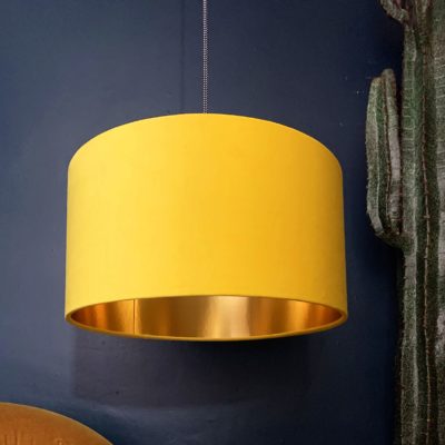 Sunset Yellow Velvet Lampshade With Gold Lining