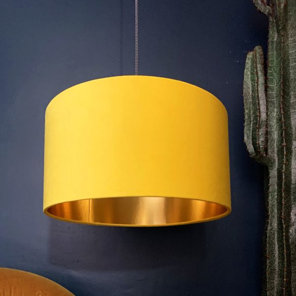 Sunset Yellow Velvet Lampshade With Gold Lining