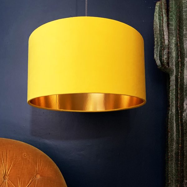 Sunset Yellow Velvet Lampshade With Gold Lining