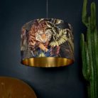 Big Cat Velvet Lampshade With Gold Lining In Rust