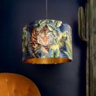 Big Cat Velvet Lampshade With Gold Lining In Flint Green