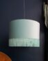 Sea Green Velvet Lampshade With Gold Lining And Fringing