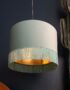 Sea Green Velvet Lampshade With Gold Lining And Fringing