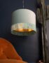 Sea Green Velvet Lampshade With Gold Lining And Fringing