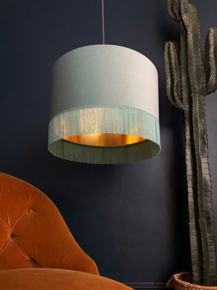 Sea Green Lampshade with Gold Lining Ocean Drum Lamp Shade Diameter 25cm 10