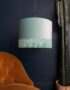 Sea Green Velvet Lampshade With Gold Lining And Fringing